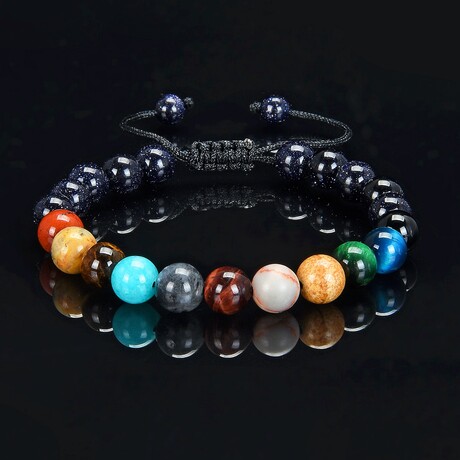 Sandstone + Natural Stones Solar System Bead Adjustable Bracelet // 7.75"