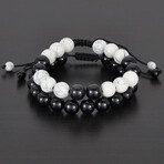 Howlite + Onyx Stones Bead Adjustable Bracelets // Set of 2 // 8"
