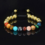Golden Coated Lava + Natural Stones Solar System Bead Adjustable Bracelet // 7.75"