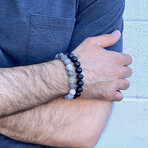 Gray Matte Agate + Matte Onyx Stone Stretch Bracelet // 8.25"