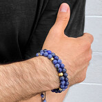 Sodalite Stone + Gold Plated Stainless Steel Adjustable Bracelet // 8"