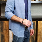 Red Sandalwood Willow Wood + Matte Onyx Stone Bead Stretch Bracelet // 8"