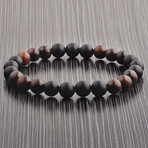 Red Sandalwood Willow Wood + Matte Onyx Stone Bead Stretch Bracelet // 8"