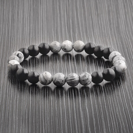 Ebony Wood + Jasper Stone Bead Stretch Bracelet // 8"