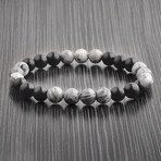 Ebony Wood + Jasper Stone Bead Stretch Bracelet // 8"