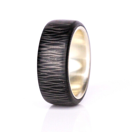 Black Wood Carbon Fiber And Sterling Silver Band (7)