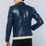 Shoulder Accent Moto Jacket // Cobalt (S)