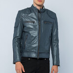 Shoulder Accent Moto Jacket // Blue Gray (S)