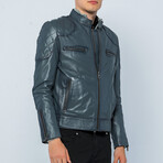 Shoulder Accent Moto Jacket // Blue Gray (S)