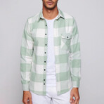 Slim Fit Flap Pocket Checkered Lumberjack Shirt // White + Green Mint (S)