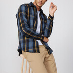 Slim Fit Winter Narrow Cut Plaid Single Pocket Lumberjack Shirt // Blue + Multicolor (S)