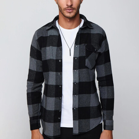 Slim Fit Flap Pocket Checkered Lumberjack Shirt // Black + Grey (S)