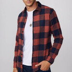 Slim Fit Winter Big Checkered Lumberjack Shirt // Orange + Navy Blue (S)