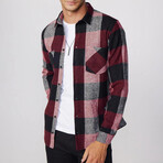 Slim Fit Checkered Double Pocket Lumberjack Washed Out Shirt // Burgundy + Black (XL)