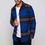 Slim Fit Narrow Cut Plaid Lumberjack Shirt // Royal Blue + Multicolor (L)