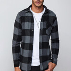 Slim Fit Flap Pocket Checkered Lumberjack Shirt // Black + Grey (S)
