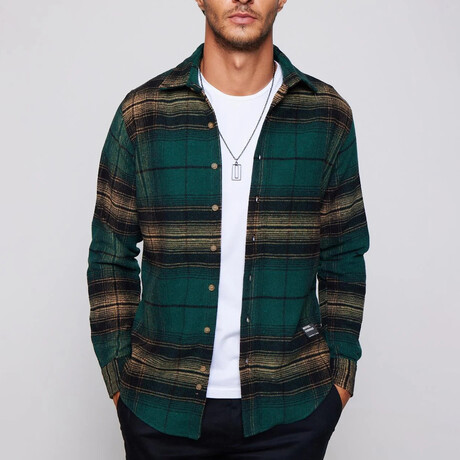 Slim Fit Narrow Cut Plaid Lumberjack Shirt // Green + Multicolor (S)
