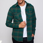 Slim Fit Double Pocket Checked Plaid Shirt // Green + Multicolor (XL)