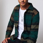 Slim Fit Narrow Cut Plaid Lumberjack Shirt // Green + Multicolor (M)