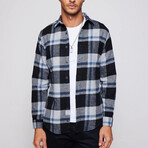 Slim Fit Double Pocket Flap Plaid Lumberjack Shirt // Black + White + Navy Blue (S)