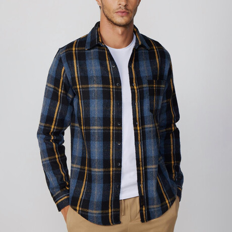 Slim Fit Winter Narrow Cut Plaid Single Pocket Lumberjack Shirt // Blue + Multicolor (S)