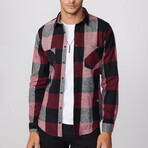 Slim Fit Checkered Double Pocket Lumberjack Washed Out Shirt // Burgundy + Black (XL)