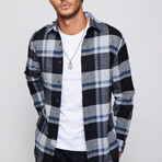 Slim Fit Double Pocket Flap Plaid Lumberjack Shirt // Black + White + Navy Blue (S)