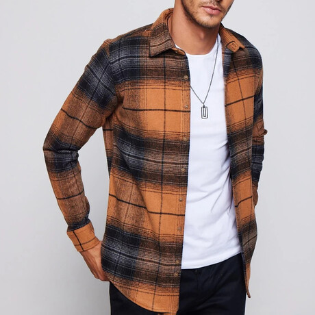Slim Fit Narrow Cut Plaid Lumberjack Shirt // Orange + Multicolor (S)