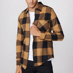 Slim Fit Zippered Checkered Lumberjack Shirt // Black + Yellow (M)