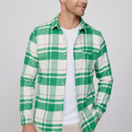 Slim Fit Flap Single Pocket Winter Plaid Lumberjack Shirt // White + Green (L)