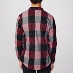 Slim Fit Checkered Double Pocket Lumberjack Washed Out Shirt // Burgundy + Black (XL)
