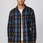 Slim Fit Winter Narrow Cut Plaid Single Pocket Lumberjack Shirt // Blue + Multicolor (S)