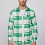 Slim Fit Flap Single Pocket Winter Plaid Lumberjack Shirt // White + Green (L)