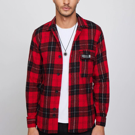 Slim Fit Sport Collar Lumberjack Plaid Winter Shirt // Red + Multicolor (S)