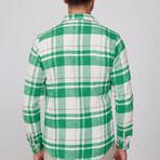 Slim Fit Flap Single Pocket Winter Plaid Lumberjack Shirt // White + Green (L)