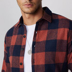 Slim Fit Winter Big Checkered Lumberjack Shirt // Orange + Navy Blue (S)