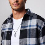 Slim Fit Double Pocket Flap Plaid Lumberjack Shirt // Black + White + Navy Blue (S)