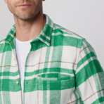 Slim Fit Flap Single Pocket Winter Plaid Lumberjack Shirt // White + Green (L)