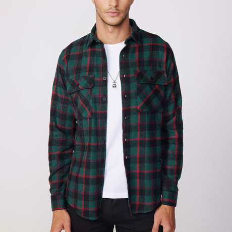Slim Fit Flap Double Pocket Plaid Shirt// Green + Multicolor (S)