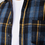 Slim Fit Winter Narrow Cut Plaid Single Pocket Lumberjack Shirt // Blue + Multicolor (S)