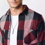 Slim Fit Checkered Double Pocket Lumberjack Washed Out Shirt // Burgundy + Black (XL)