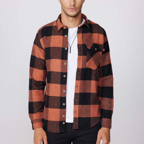 Slim Fit Flap Pocket Checkered Lumberjack Shirt // Black + Orange (S)