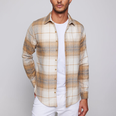 Slim Fit Narrow Cut Plaid Lumberjack Shirt // Beige + Multicolor (S)