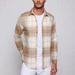 Slim Fit Narrow Cut Plaid Lumberjack Shirt // Beige + Multicolor (S)