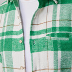 Slim Fit Flap Single Pocket Winter Plaid Lumberjack Shirt // White + Green (L)