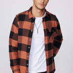 Slim Fit Flap Pocket Checkered Lumberjack Shirt // Black + Orange (M)