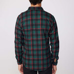 Slim Fit Flap Double Pocket Plaid Shirt// Green + Multicolor (S)