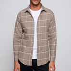 Slim Fit Narrow Cut Pocket Windowpane Lumberjack Shirt // Beige + Multicolor (S)