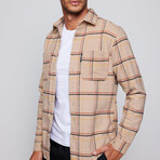 Slim Fit Double Pocket Checked Plaid Shirt // Beige + Multicolor (M)