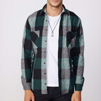 Slim Fit Checkered Double Pocket Lumberjack Washed Out Shirt // Green + Black (L)